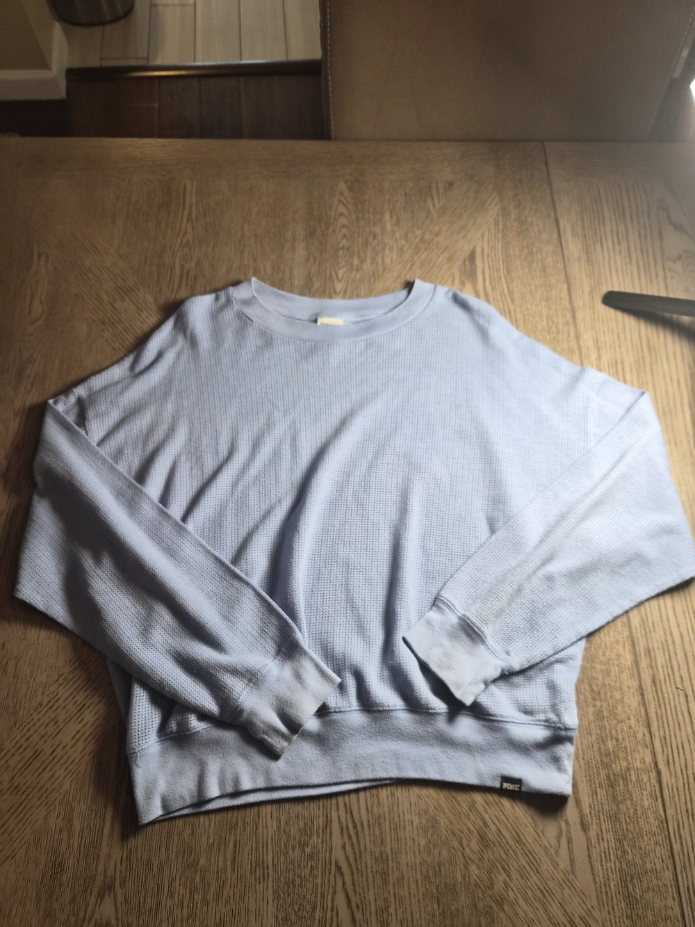 PINK Victoria's Secret Light Blue Waffle-Knit Crew Sweatshirt
